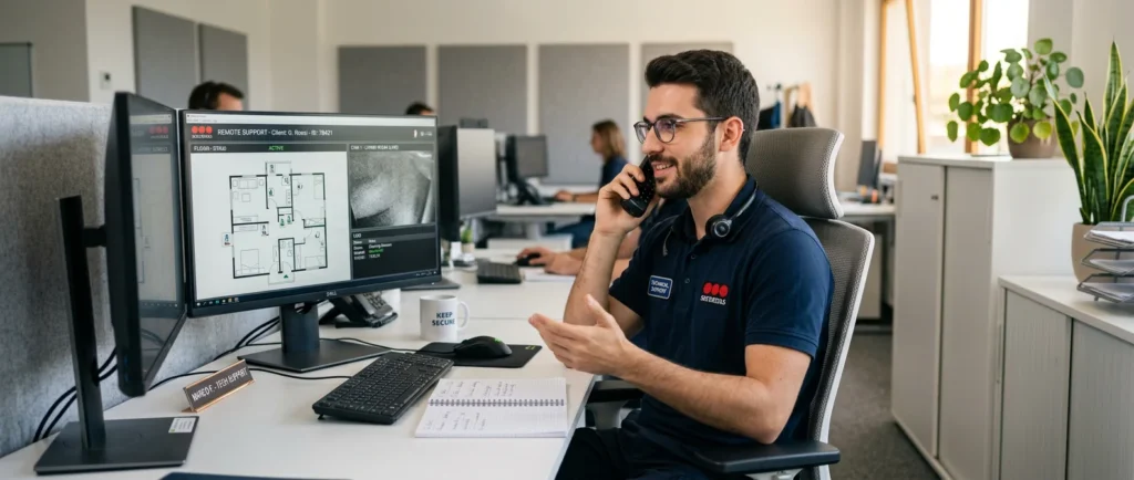 Tecnico che fornisce assistenza remota per un impianto antifurto