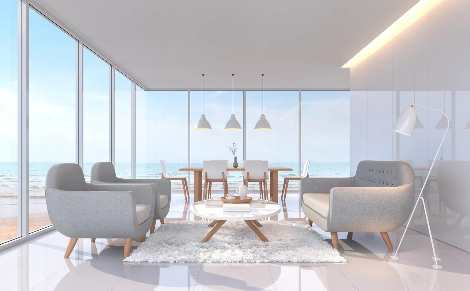 Soggiorno moderno con vista mare, progetto di ristrutturazione Risa Sistemi